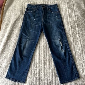 Lucky Brand Authentic Straight Crop Dark Wash Distressed High Rise Cropped Jeans